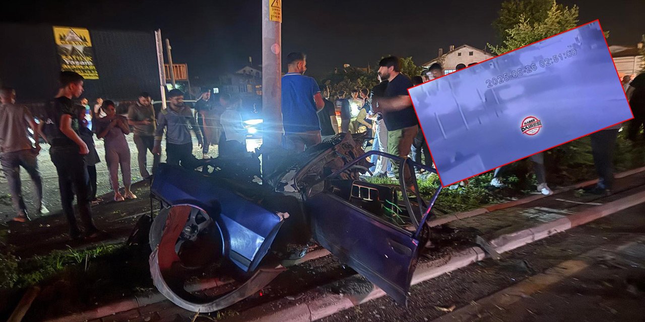 Konya’da otomobilin ikiye bölündüğü kaza anı kamerada