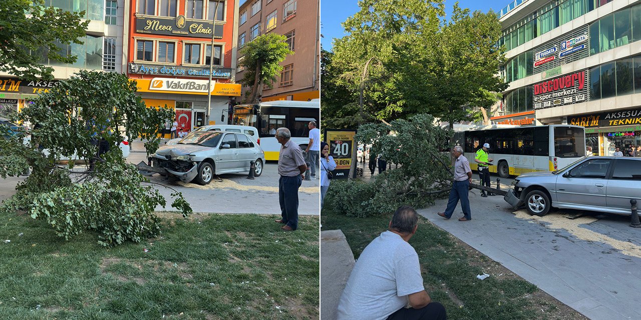 Konya’da otomobil ağacı devirdi