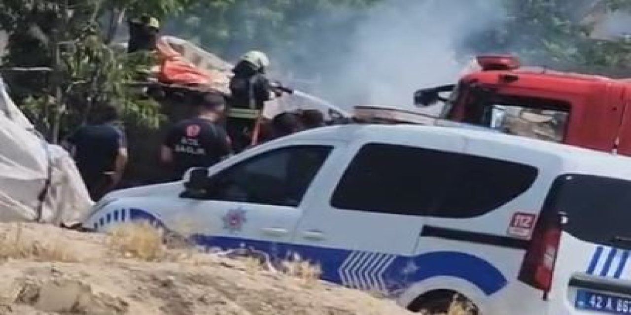 Konya’da tutuşan otlar evi yaktı