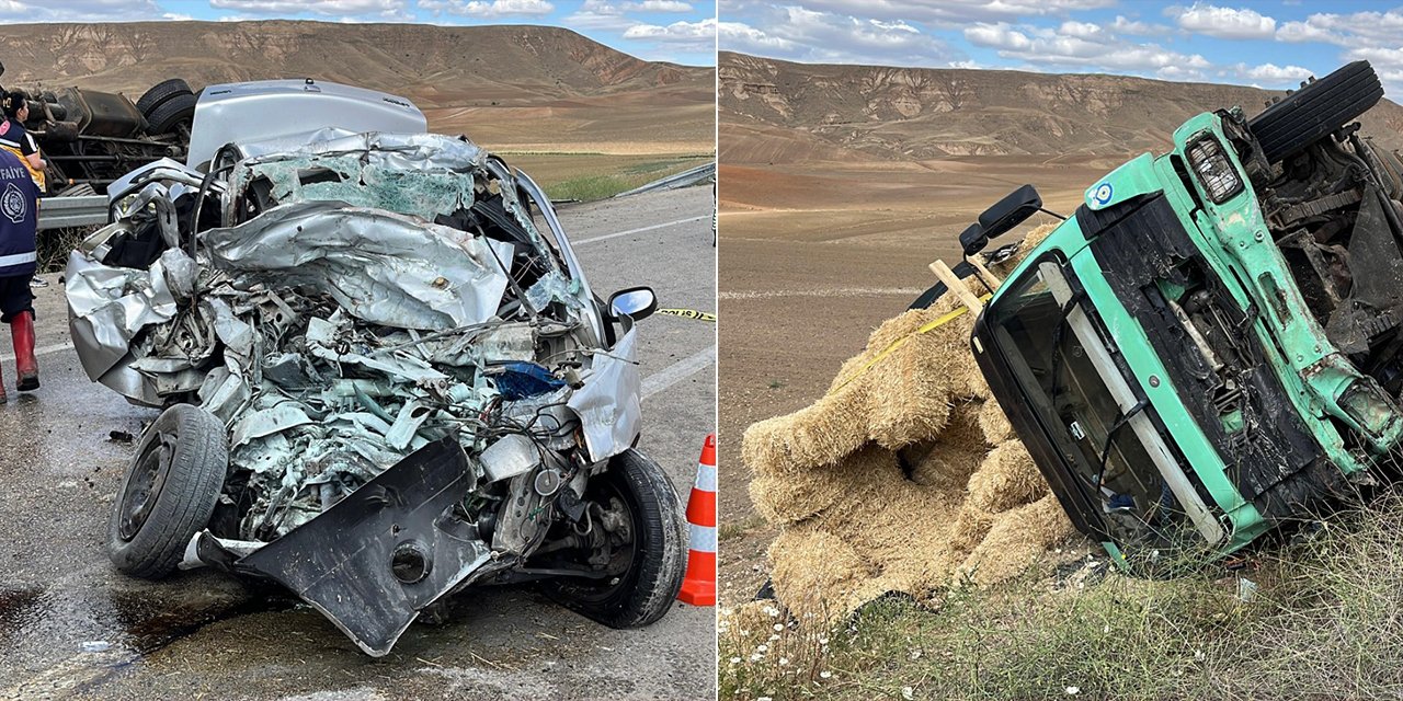 Otomobil ile saman balyası yüklü kamyon çarpıştı: 3 ölü, 2 yaralı