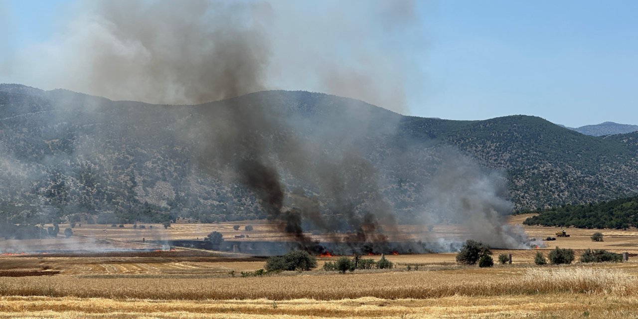 Konya'da hasat sırasında yangın çıktı