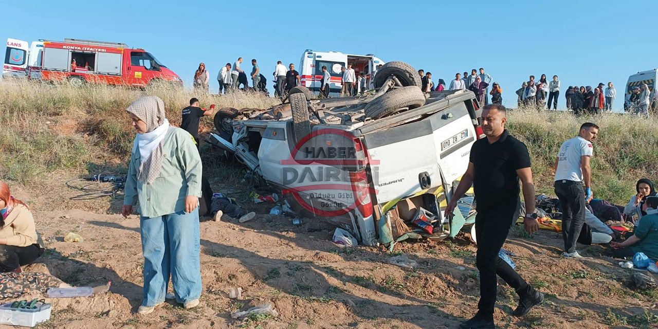 Konya’da tarım işçilerini taşıyan minibüs devrildi! Çok sayıda yaralı var