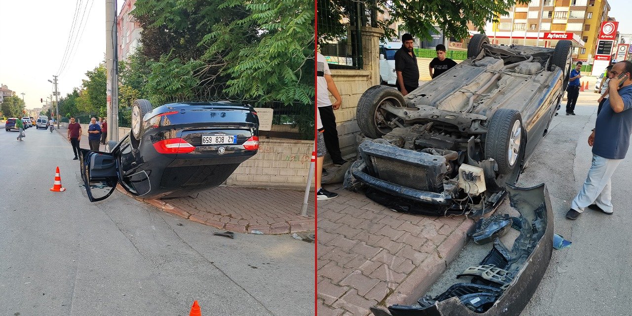 Konya’nın merkezinde otomobil kaldırıma devrildi! 4 yaralıdan biri hamile