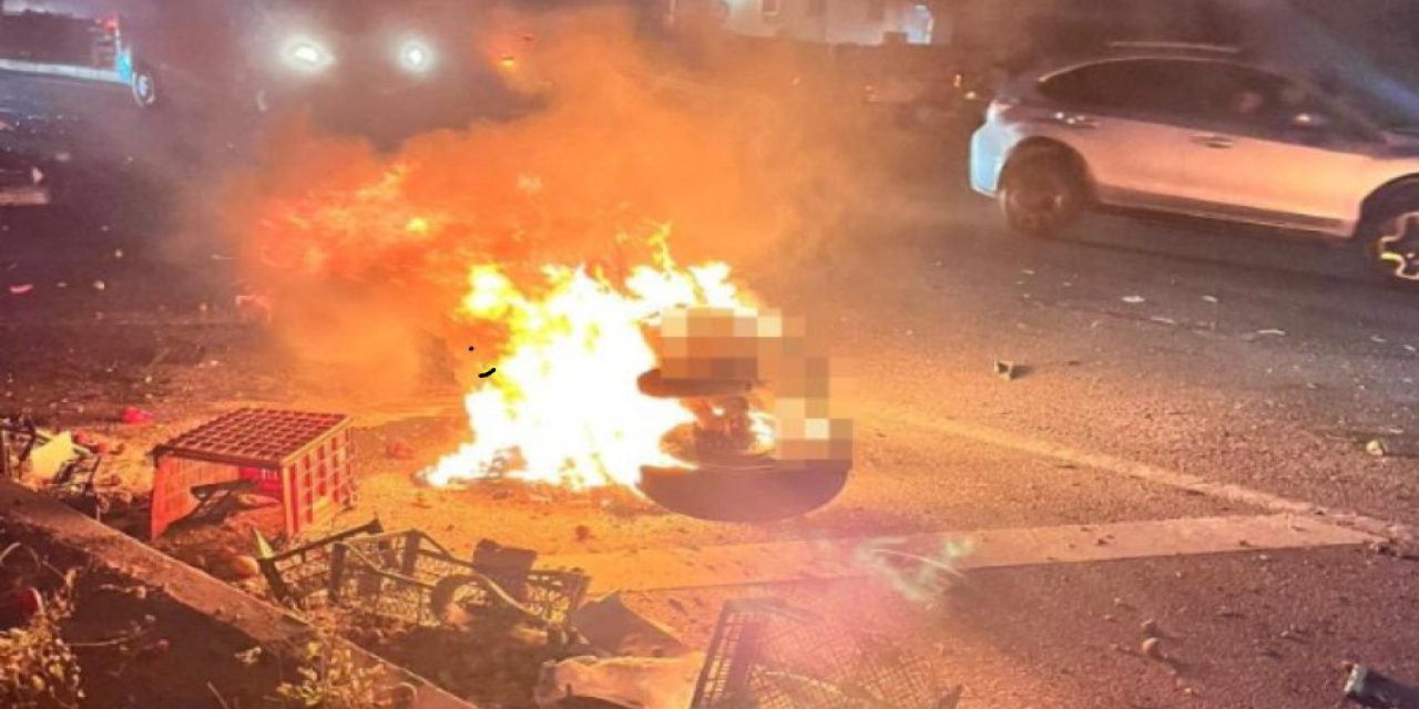 Alev alev yanan motosiklette yanarak can verdi