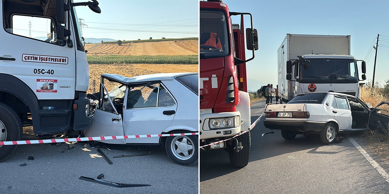 Kamyonla çarpışan Tofaş hurdaya döndü: 1'i ağır 2 yaralı