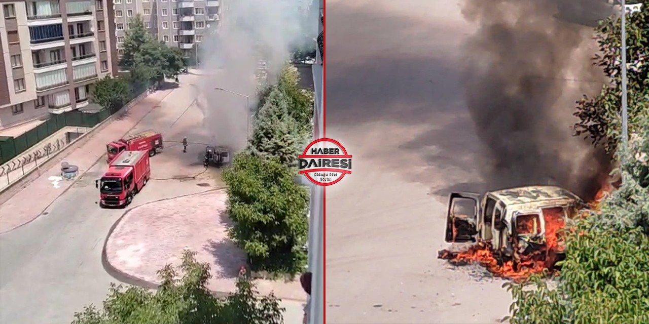 Konya’da patlama yaşanan araç alev aldı