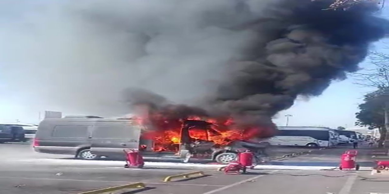 Park halindeki minibüs alev topuna döndü