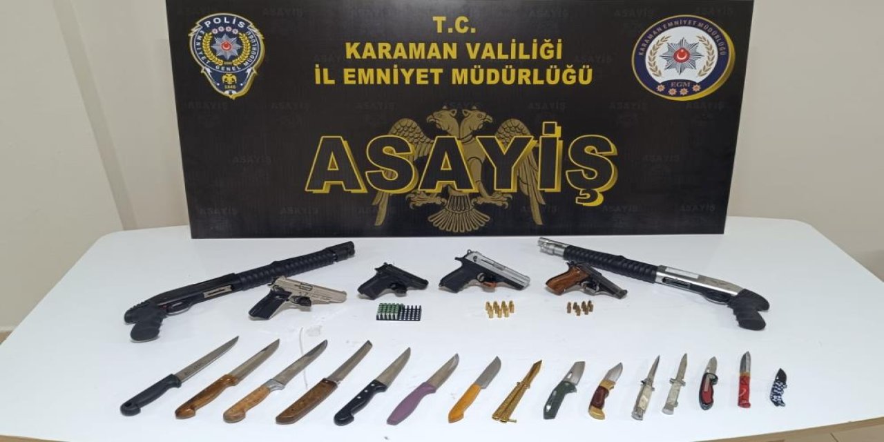 Asayiş uygulamasında ruhsatsız silahlar ve bıçaklar ele geçirildi