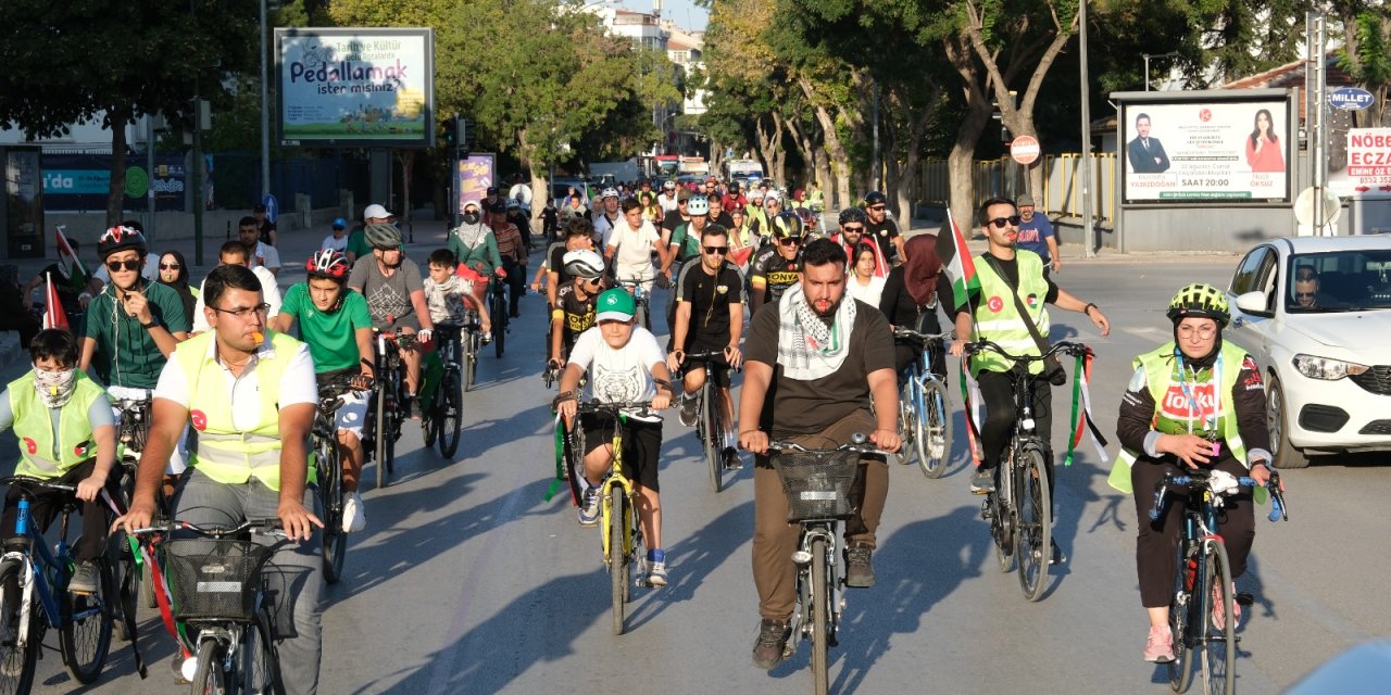 Konya, Gazze'deki açlık için pedalladı