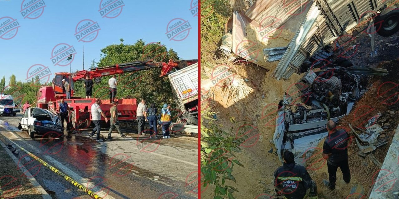 Konya’da otomobille çarpışan TIR alev aldı! 3 kişi hayatını kaybetti