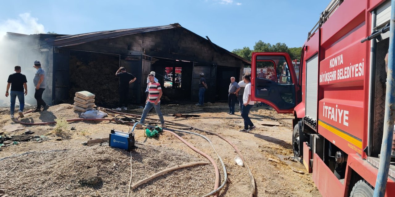 Konya’da besi ahırında facia! Hayvanlar telef, tonlarca saman kül oldu