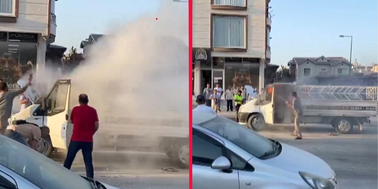 Yanan kamyonete ilginç müdahale: Kola ile söndürmeye çalıştılar