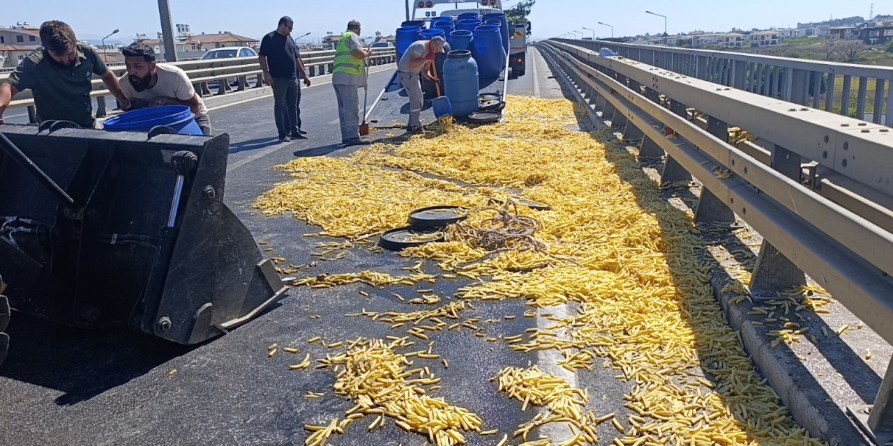 Kontrolden çıkan kamyonet yolu patates tarlasına çevirdi