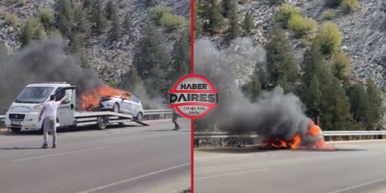 Konya yolundaki Demirkapı Tüneli yakınlarında alevler yükseldi