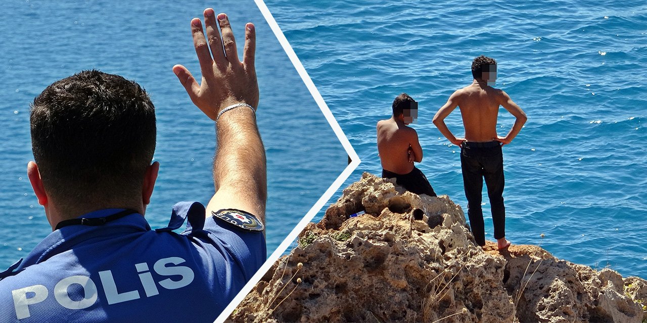 Gençlerin tehlikeli atlayışını, polisin dikkat çeken ihtarı durdurdu