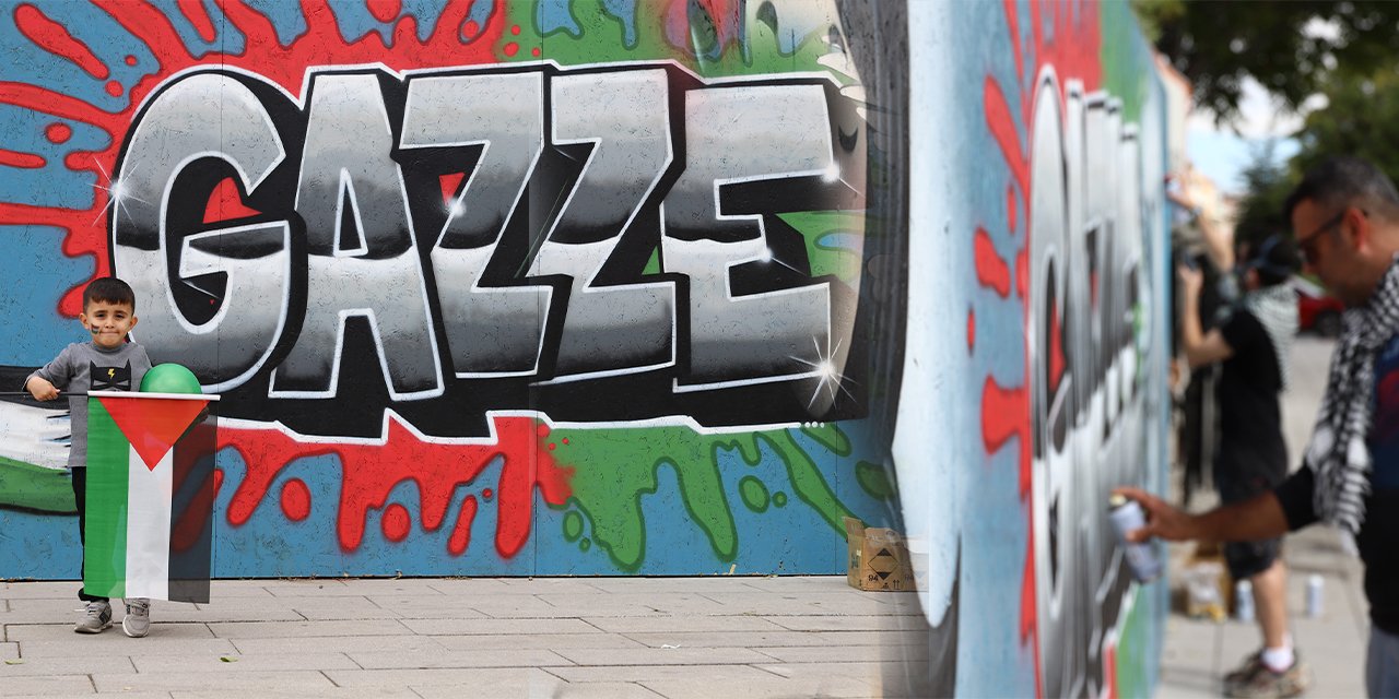 Gazze’deki insanlık suçu için Konya duvarları konuştu