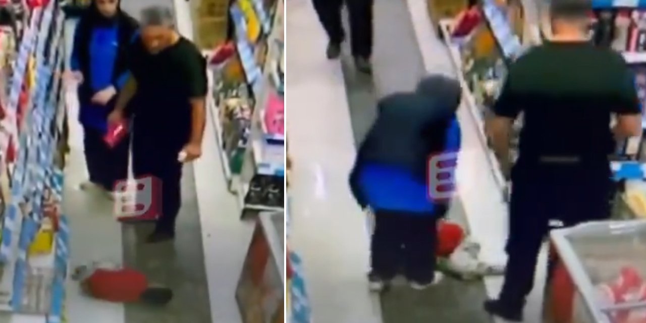 Markette skandal görüntü! Küçük çocuğu tekme tokat dövdü