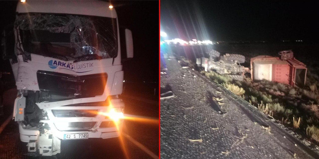 Konya’da TIR, traktöre çarptı