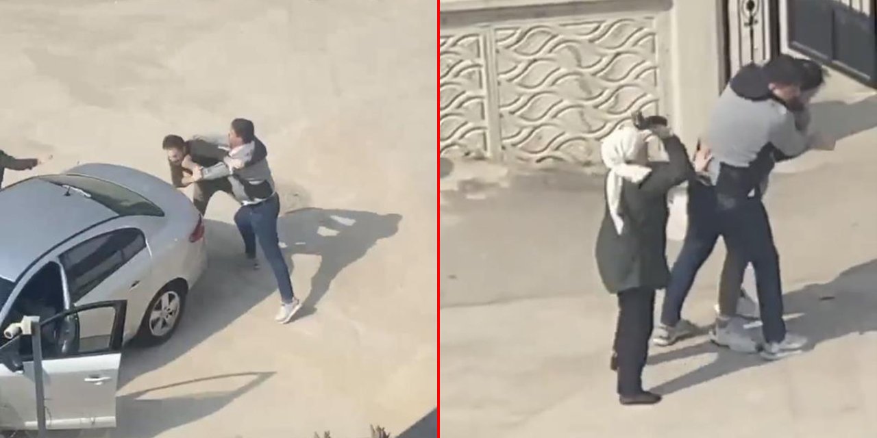 Erkeklerin sopalı kavgasına karışan kadın terlikle saldırdı