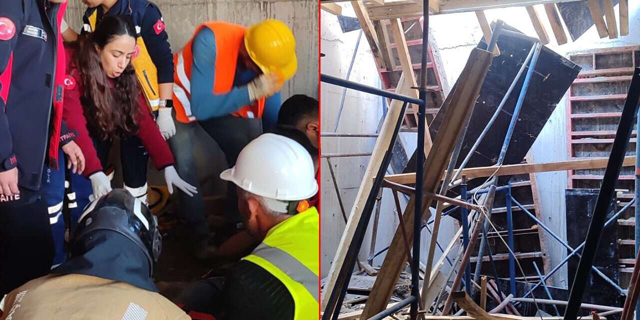 İnşaattaki iskele çöktü! Yaralı var