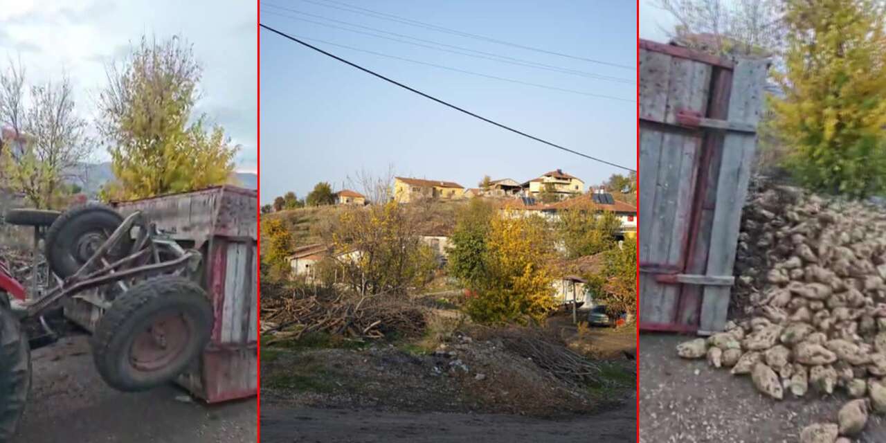 Pancar yüklü römork devrildi! Genç çiftçi ölümden döndü
