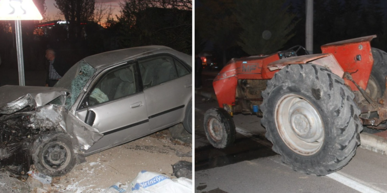 Konya’da traktör otomobille çarpıştı! 1’i ağır 2 yaralı var