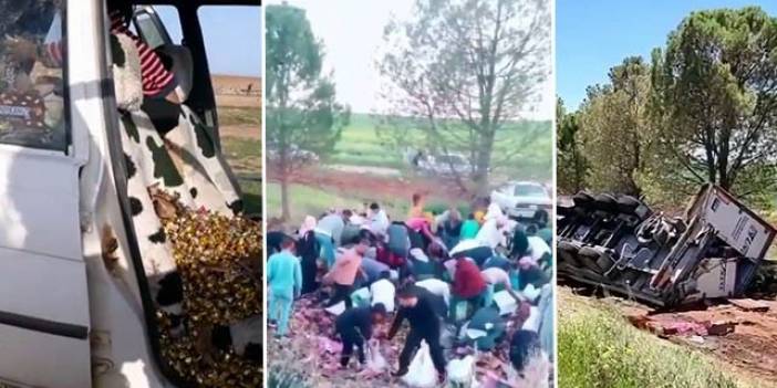 Yakışmayan görüntü! Devrilen tırdaki bayram şekerlerini yağmaladılar