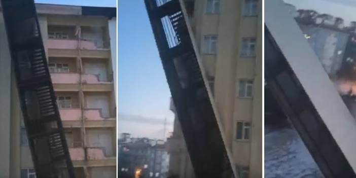 Konya'da korkutan anlar! Yangın merdiveni böyle düştü
