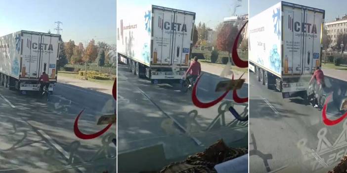 Konya’da bisiklet sürücüsünün tehlikeli yolculuğu kamerada