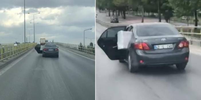 Konya'da eşya yüklü otomobilin arka kapısı açık haldeki yolculuğu kamerada