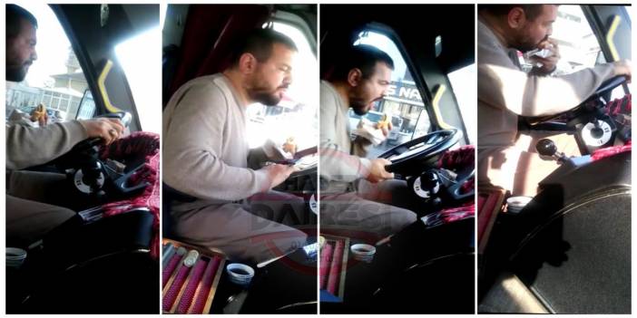 On parmağında 10 marifet Konyalı minibüs şoförü: Direksiyon başında yemek bile yedi!