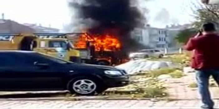 Konya'da park halindeki kamyon kundaklandı