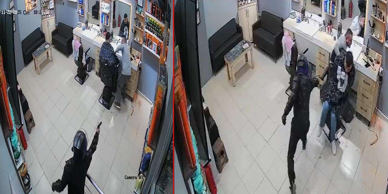 Berber dükkanına silahlı saldırı! Müşterisinin arkasına saklandı