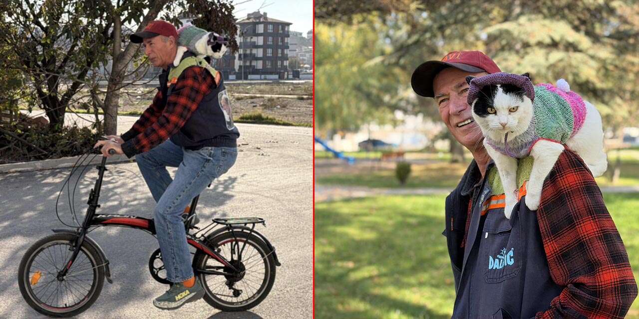 Omzundaki kediyle 65 şehir gezdi! Konya rotasından sonra şimdi Selanik’i hedefliyor