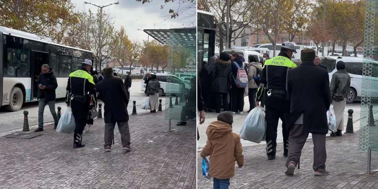 Konya’da polisle yaşlı adamın yardımlaşma anı yürekleri ısıttı