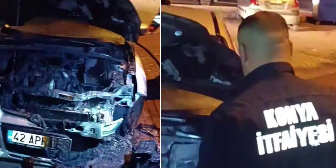Konya’da panik anları! Park halindeki otomobil alev topuna döndü