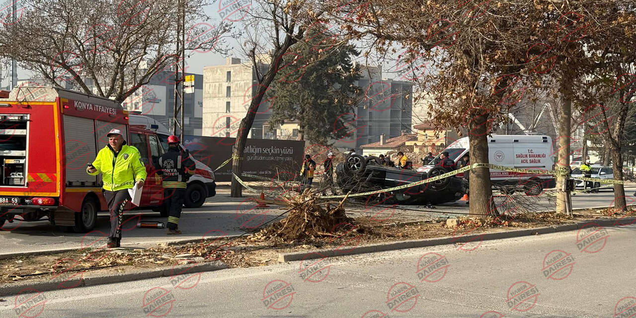 Konya'da otomobil ağaca çarpıp devrildi! 1 ölü, 1 yaralı var