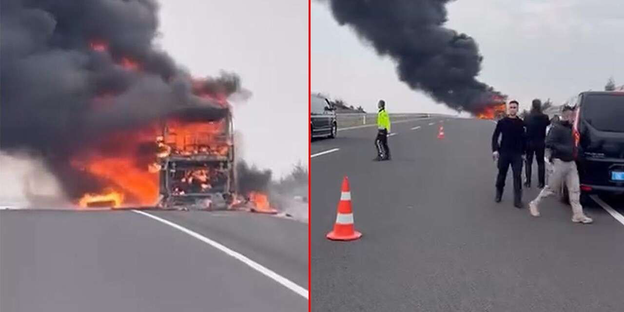 28 kişinin olduğu yolcu otobüsünde yangın! Çok sayıda ekip sevk edildi