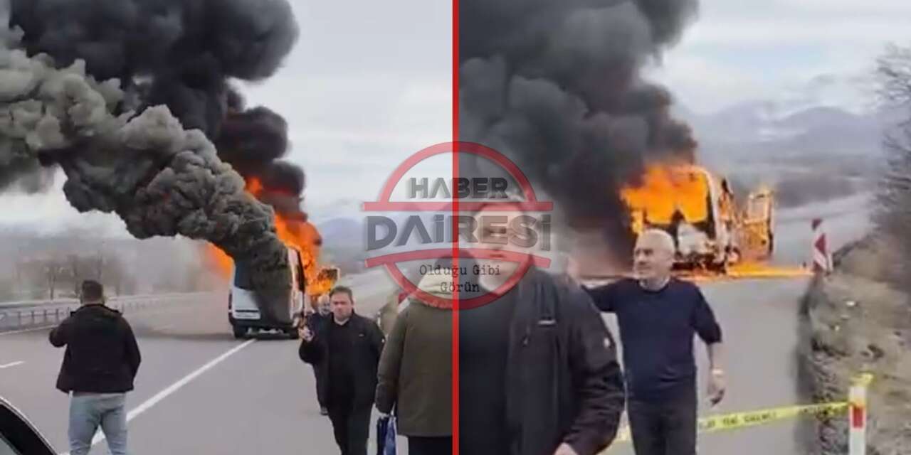 Konya’da yolcu minibüsü alev alev yandı