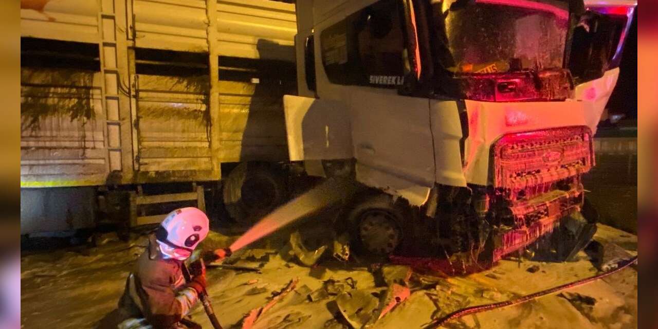 Otoban gişelerinde TIR kazası! Yangın da çıktı