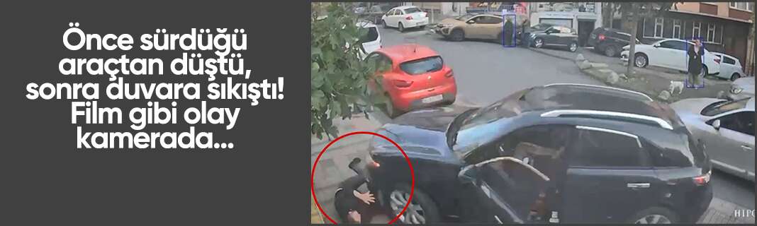 Önce sürdüğü araçtan düştü, sonra duvara sıkıştı! Film gibi olay kamerada