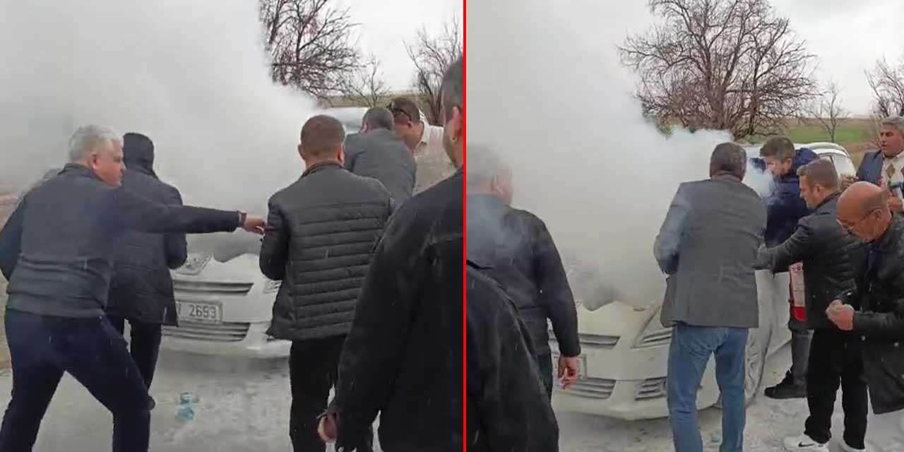 Konya’da seyir halindeki araçta yangın paniği