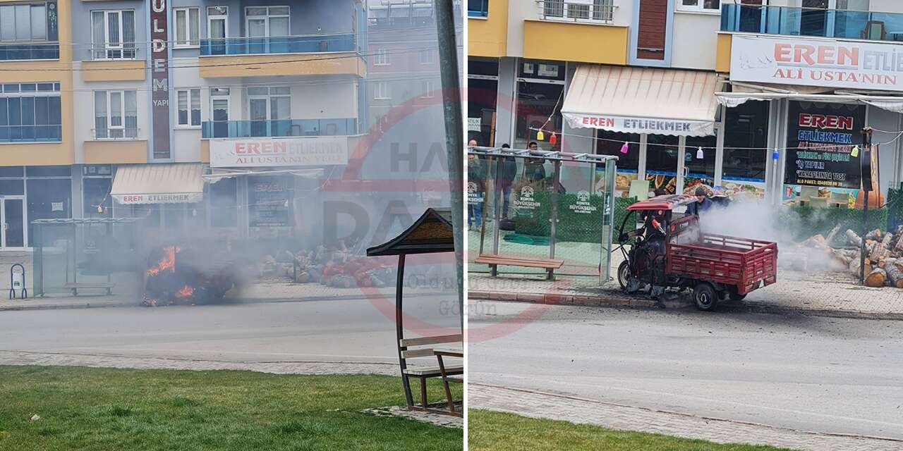 Konya’da sürücünün ekmek teknesi gözlerinin önünde yandı