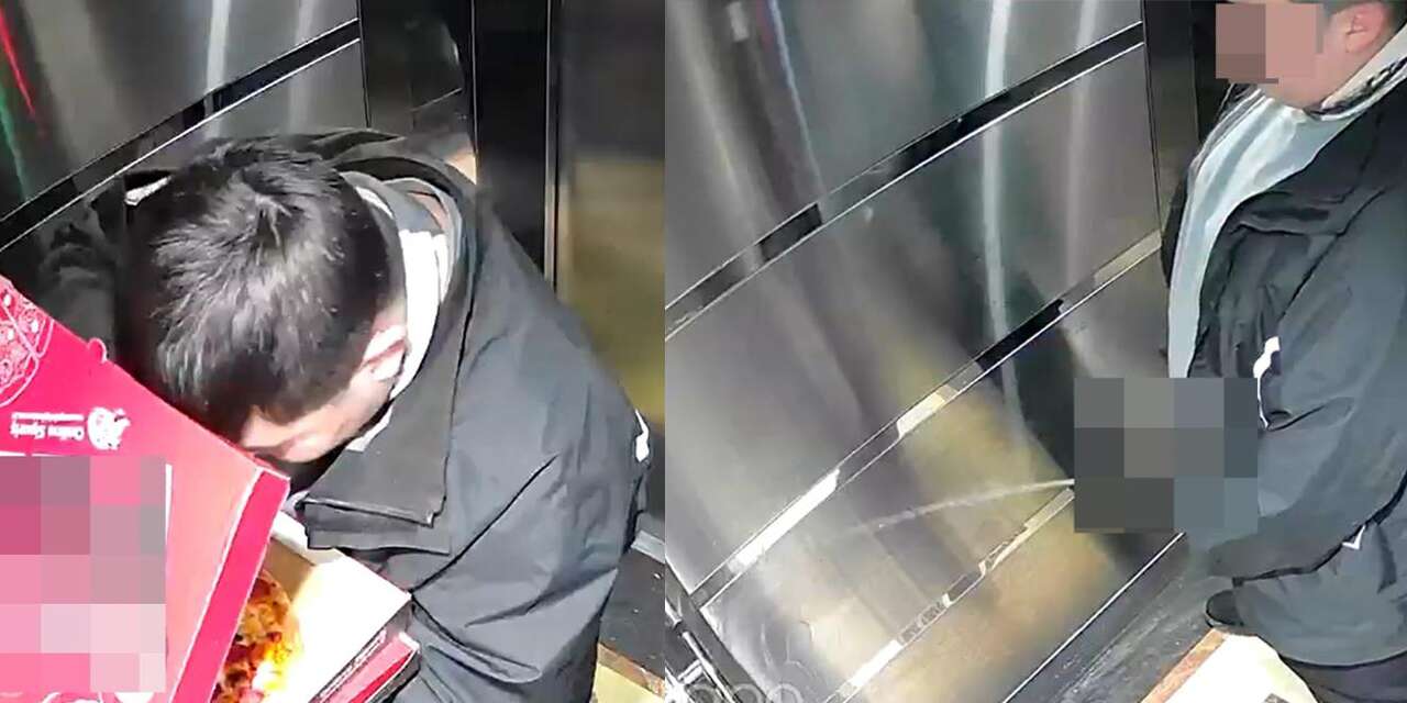 Kuryeden pes dedirten hareket! Pizzayı yiyip asansöre tuvaletini yaptı