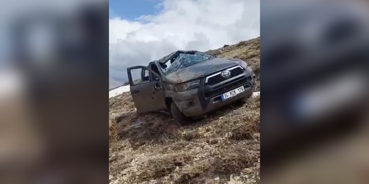 Konya’da 200 metre takla atan araç uçurum kenarında durdu