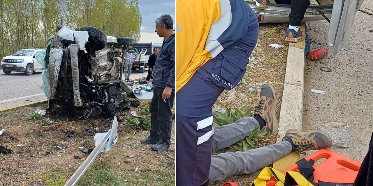 Konya’da kontrolden çıkan araç refüje devrildi! 3 yaralı var