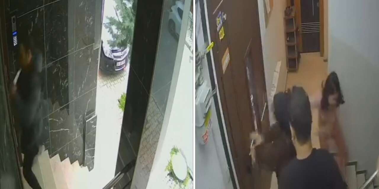Apartmanda korku dolu anlar! Çocuklara saldırıp, bıçakla kapıya dayandı