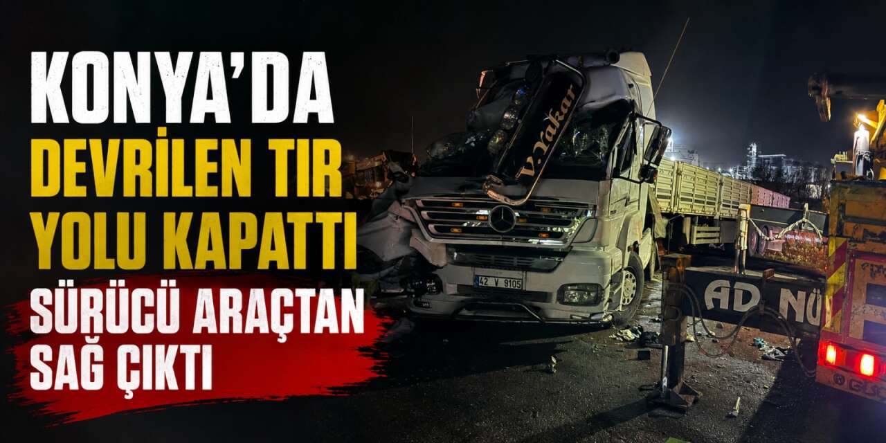 Konya’da ayçiçeği yüklü TIR devrildi! Trafik durdu