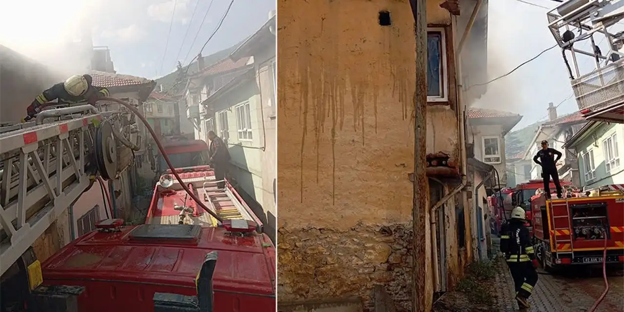 Konya’da yangın çıkan ev yıkıldı