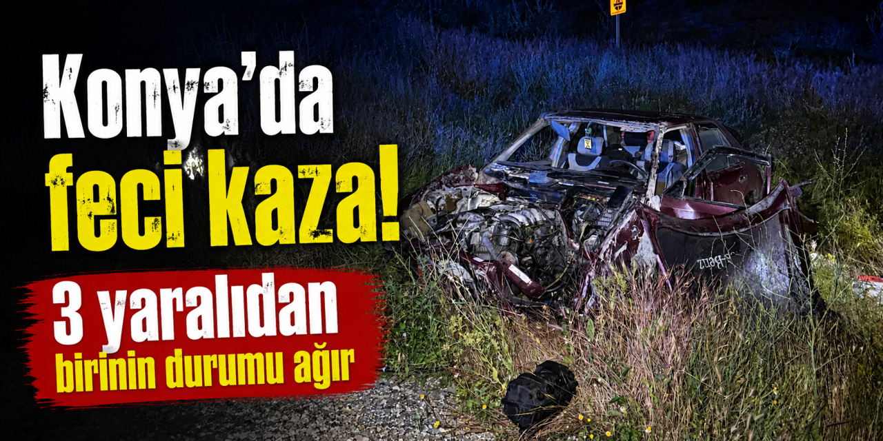 Konya’da otomobil şarampole devrildi! 1’i ağır 3 yaralı var